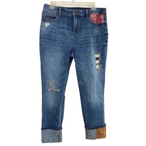 Chicos So Slimming Girlfriend Slim Leg Ankle Jeans Womens 10 R Patches Distress